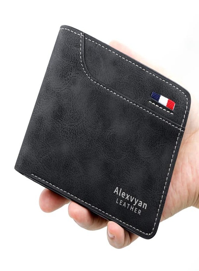Alexvyan Men Black Bifold Leather Purse Wallet Organizer Pocket Wallet Credit Card Holder 2 Pocket 5 Card Slot for Boys Gents Male - Image 5